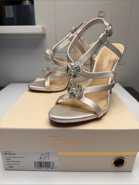 Vince Camuto Imagine Bridal Satin Pearl-Embellished Strappy Sandals in Ivory